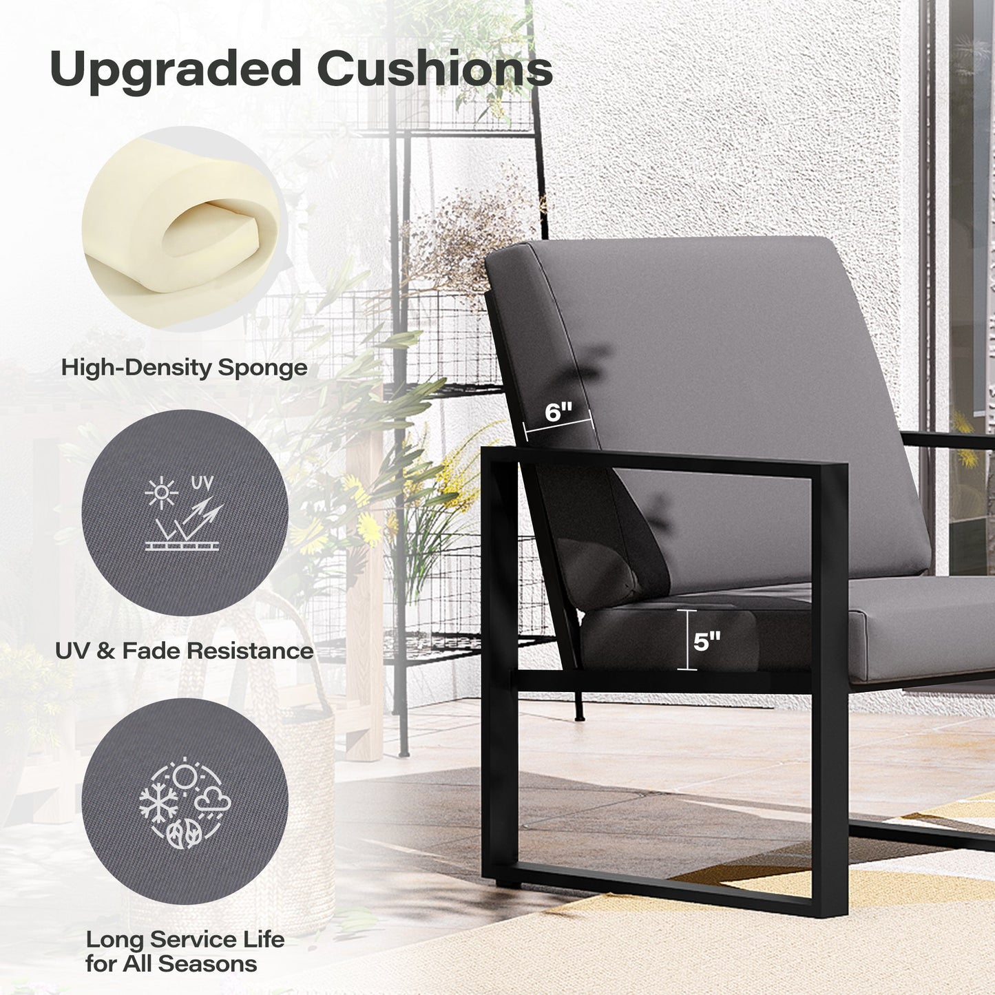 LAUSAINT HOME 4 Pcs Metal Modern Outdoor Conversation Set with 6'' Cushions