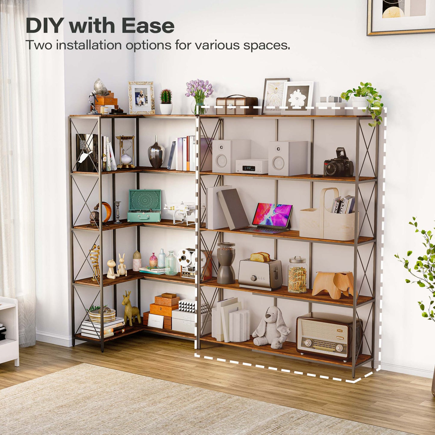 LAUSAINT HOME 5-Tier L-Shaped Corner Bookcase