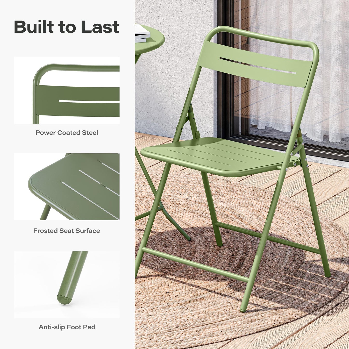 LAUSAINT HOME 3-Piece Folding Patio Bistro Set