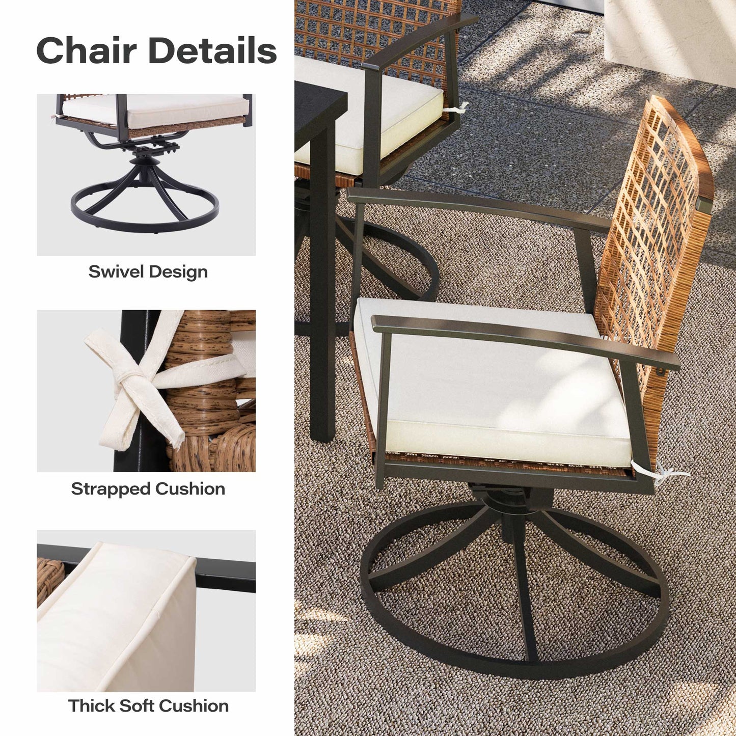 LAUSAINT HOME Outdoor Dining Set with Swivel Chairs