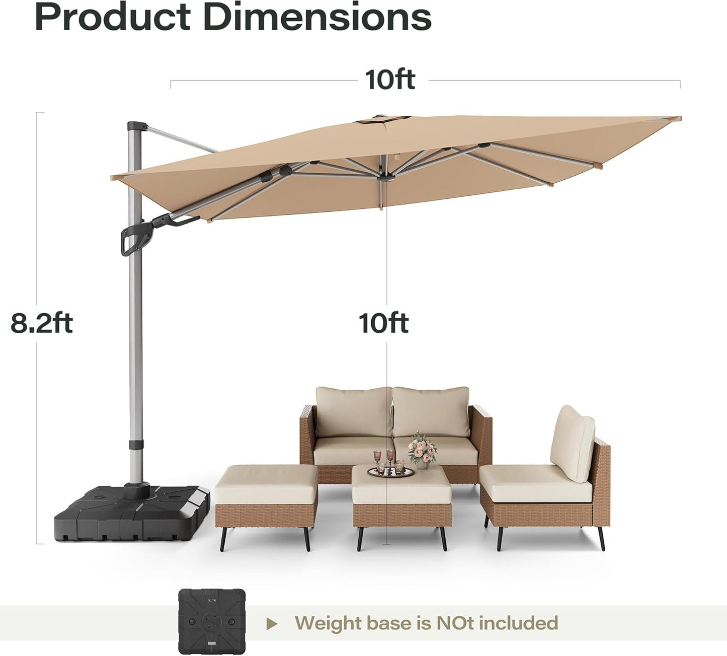 LAUSAINT HOME 10' Square Cantilever Umbrella with Olefin Fabric