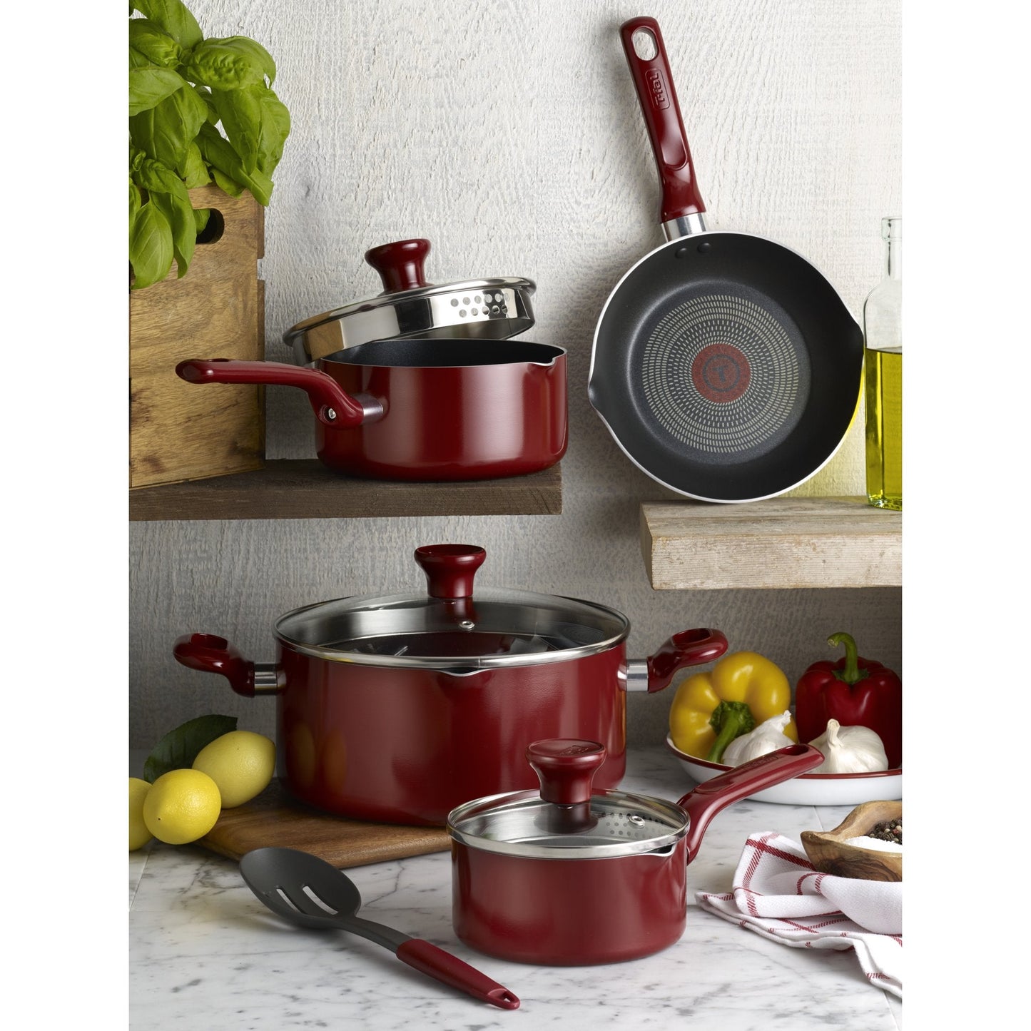 T-fal Enjoy 12 Piece Nonstick Cookware Set, Red