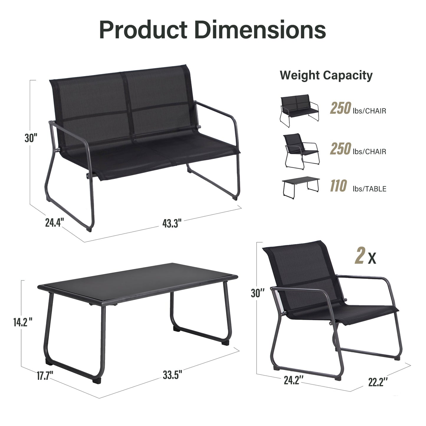 LAUSAINT HOME 4 Pieces Oversized Textilene  Conversation Set