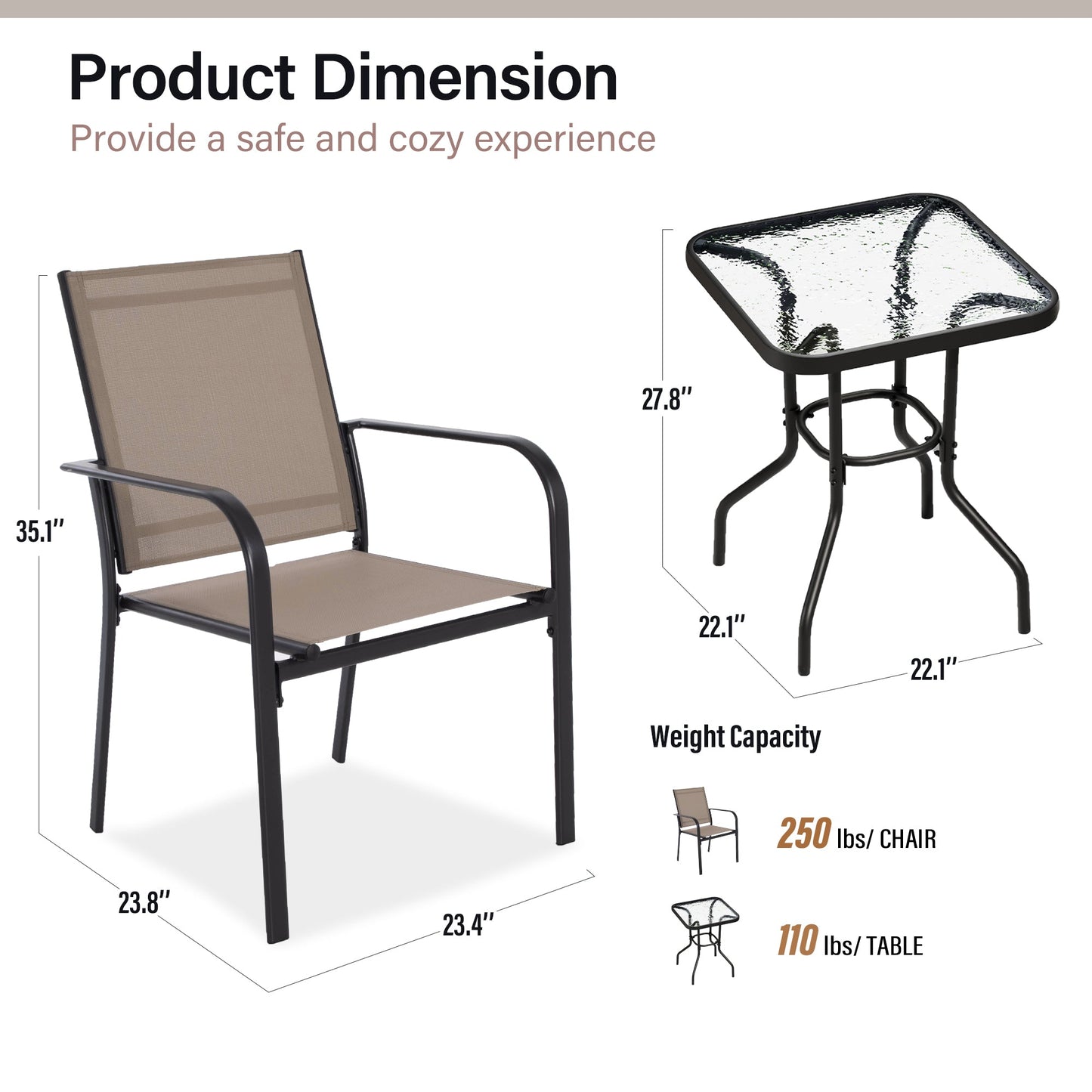 LAUSAINT HOME 3-Piece Outdoor Textilene Fabric Bar Set with Patio Table and Chairs