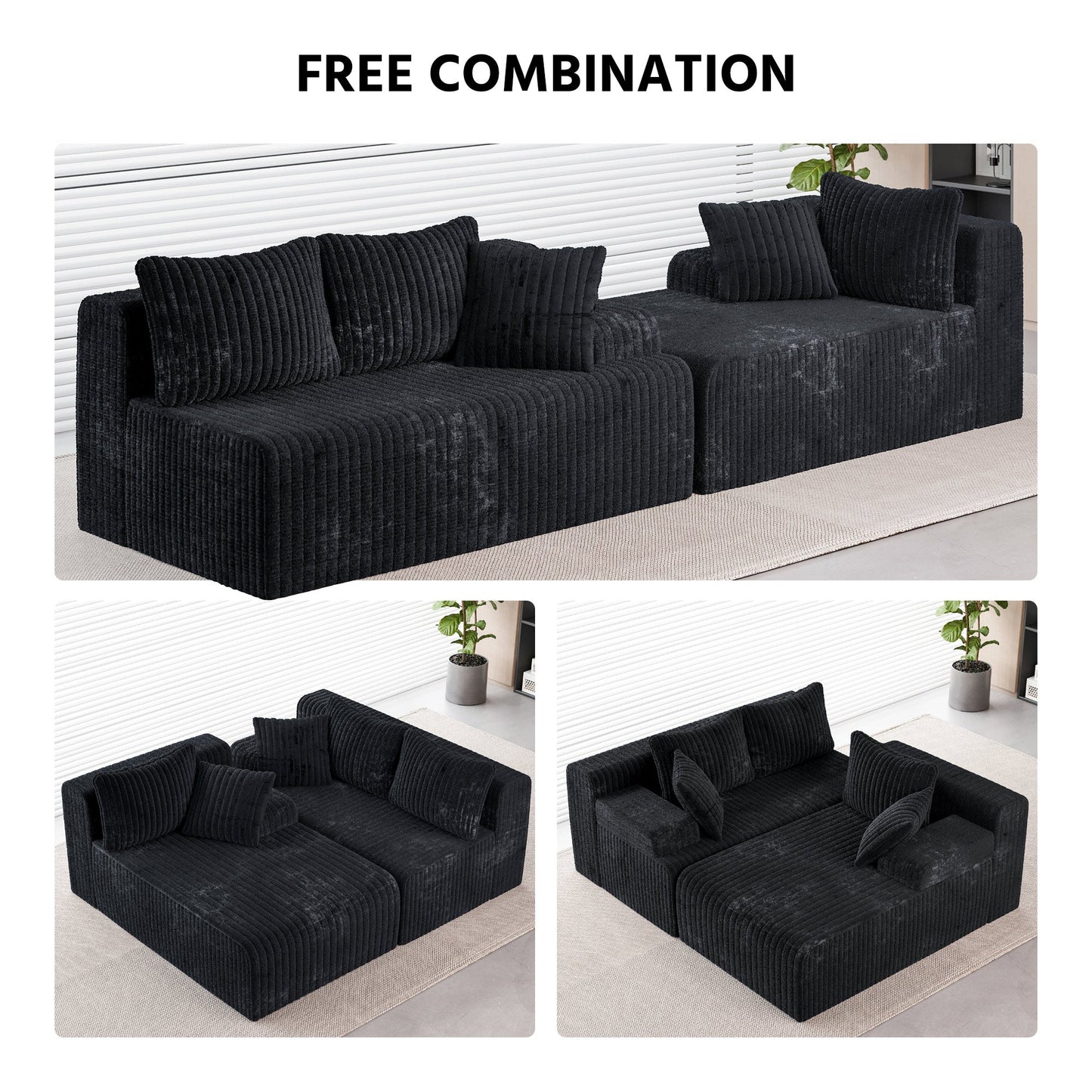 LAUSAINT HOME 96" Modular Cloud Couch Sectional, L-Shaped Boneless Sofa