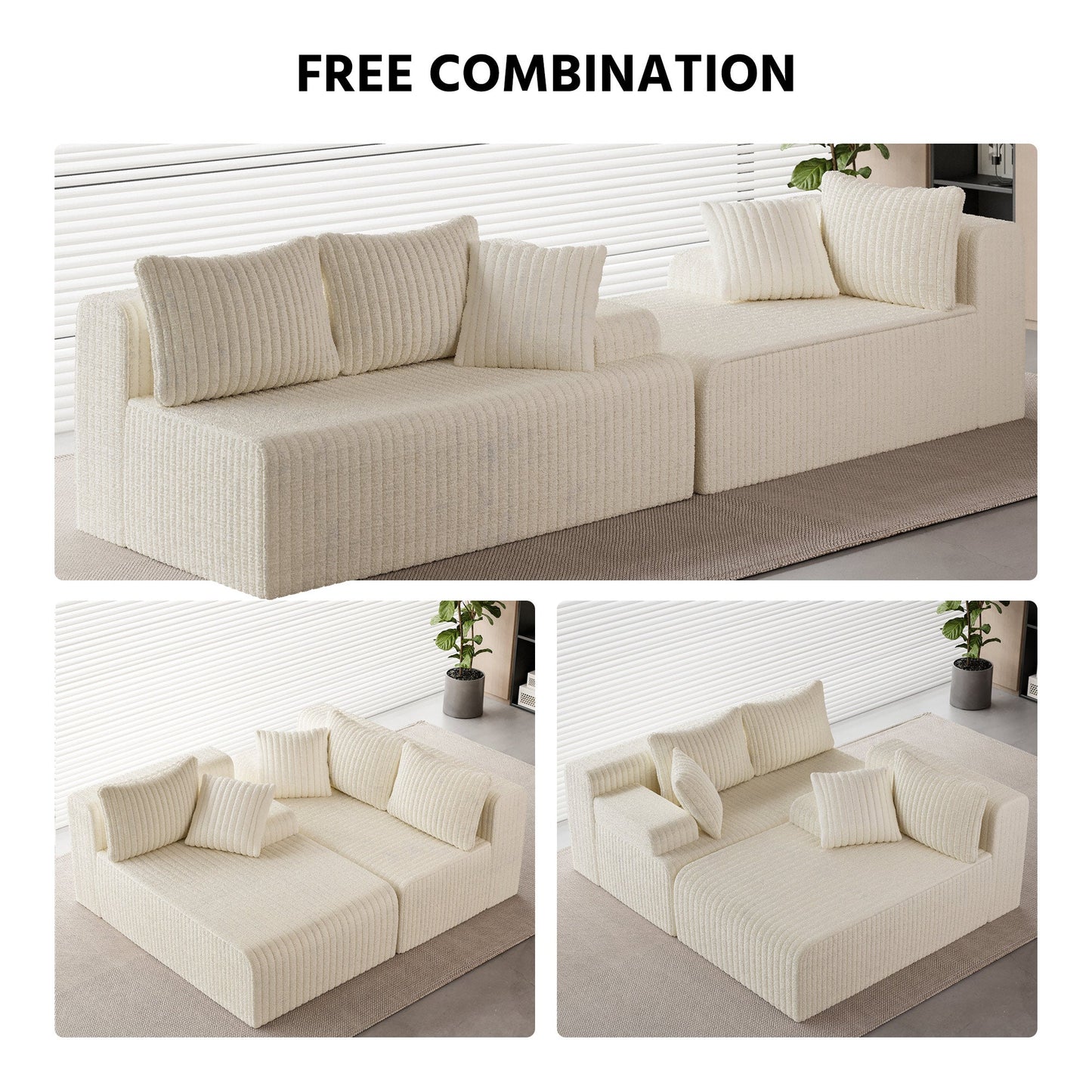 LAUSAINT HOME 96" Modular Cloud Couch Sectional, L-Shaped Boneless Sofa