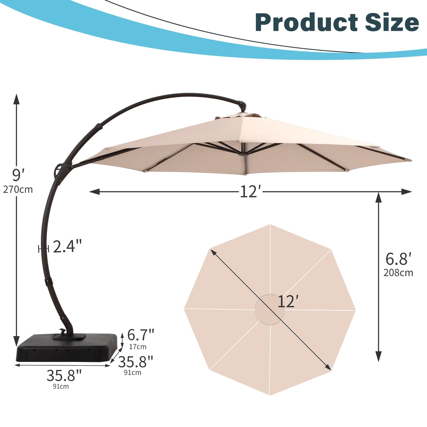 LAUSAINT HOME 12' Deluxe Cantilever Umbrella