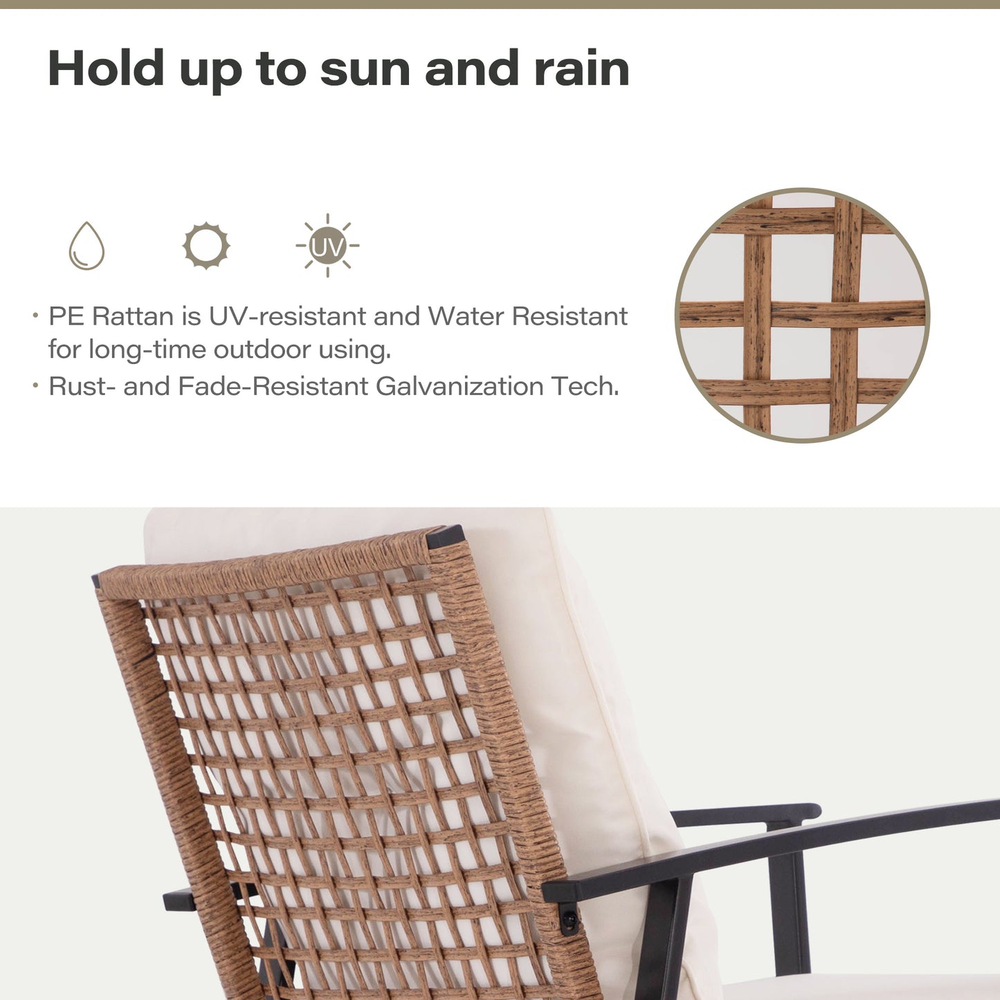 LAUSAINT HOME 3 Pieces Outdoor Swivel Chair Set with Outdoor Solar Table Lamp