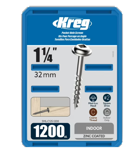 Kreg SML-C125-1200 Pocket Screws - 1-1/4", #8 Coarse, Washer-Head, 1200ct