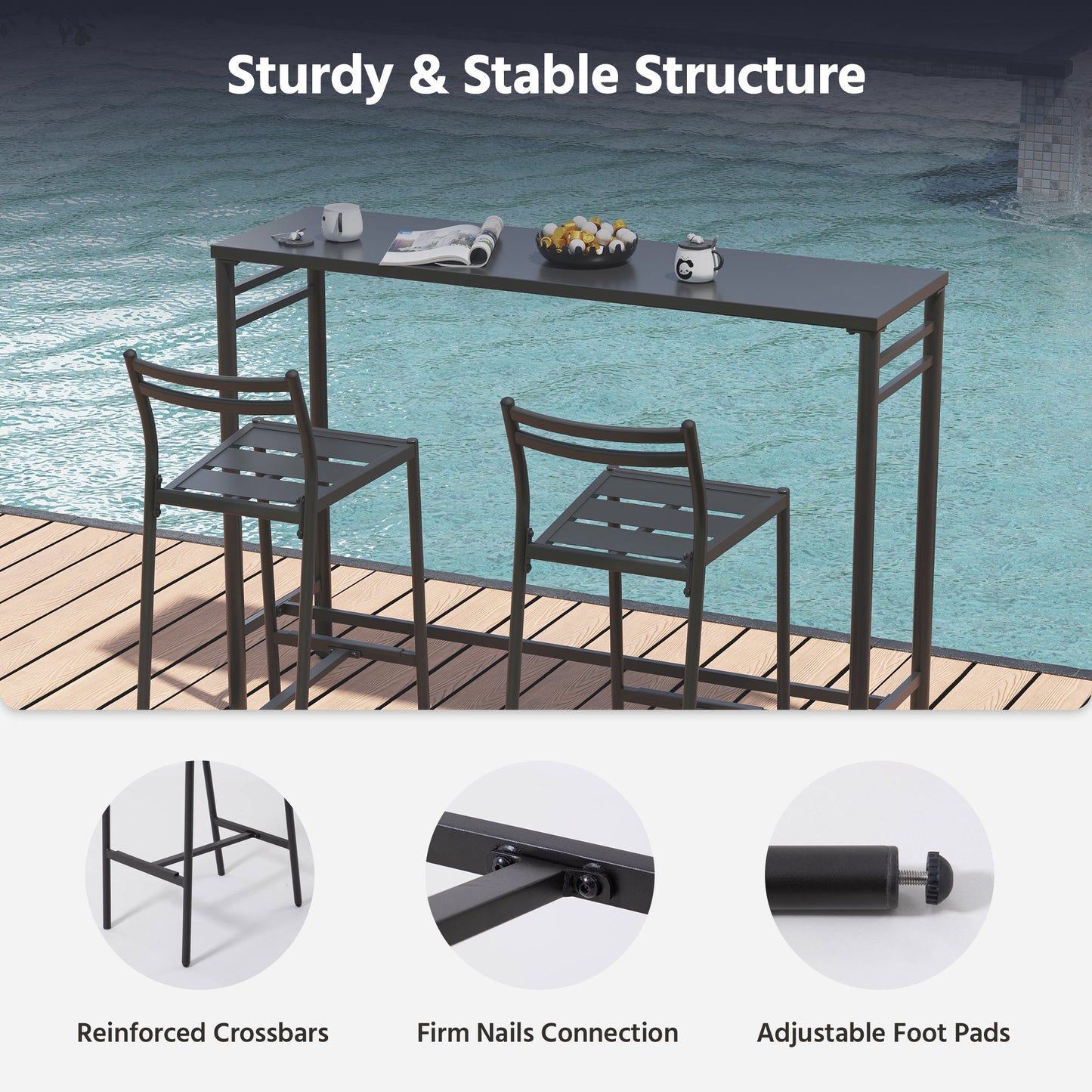 LAUSAINT HOME 3-Piece Height High Outdoor Bar Set