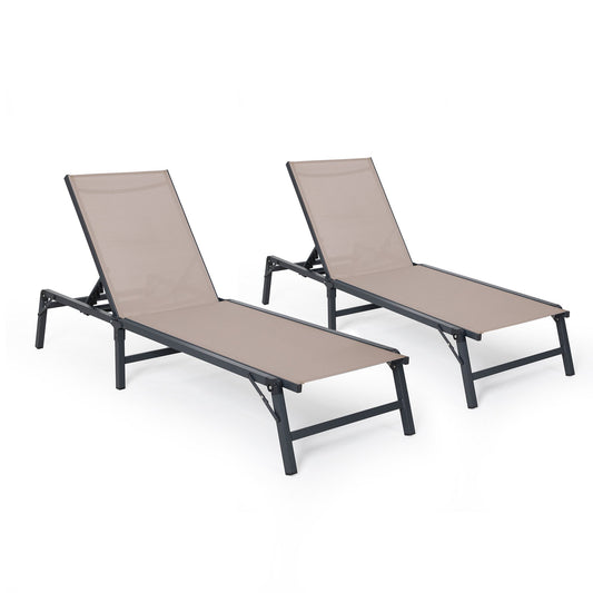 LAUSAINT HOME 2 Pieces Outdoor  Chaise Lounge Chair Set with 5-Position Adjustable Backrest