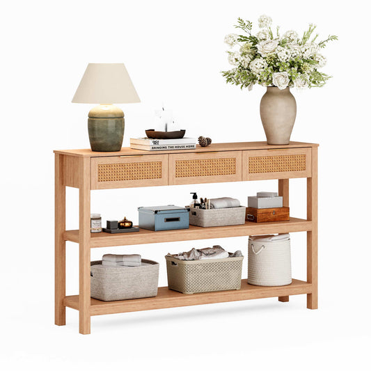 LAUSAINT HOME Narrow Console Table Behind Couch, 51" Entryway Table with 3 Ratten Drawers