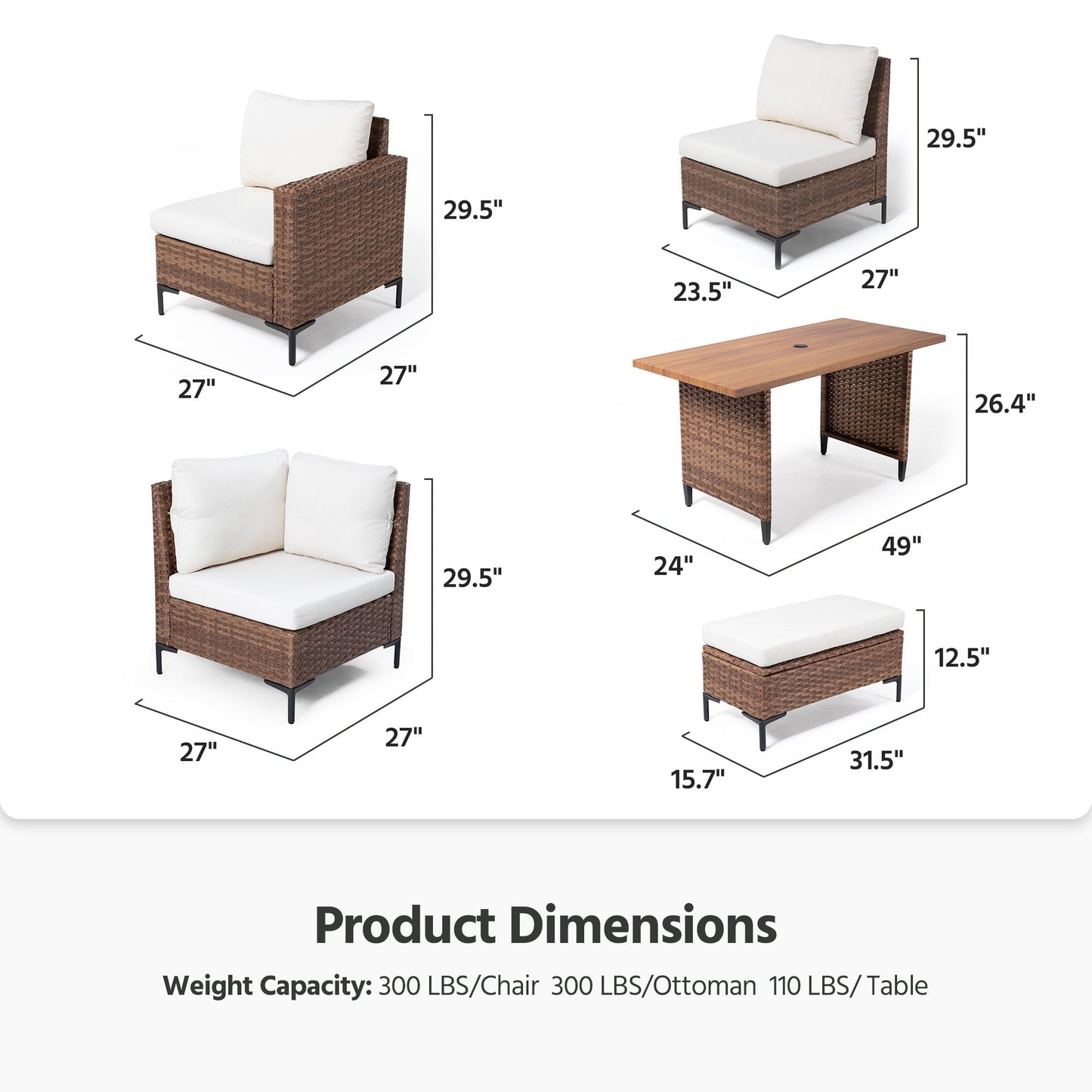 LAUSAINT HOME 8 Pieces Outdoor Patio Furniture Sets