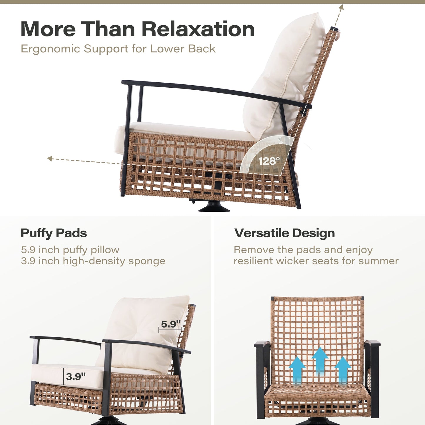LAUSAINT HOME 3 Pieces Outdoor Swivel Chair