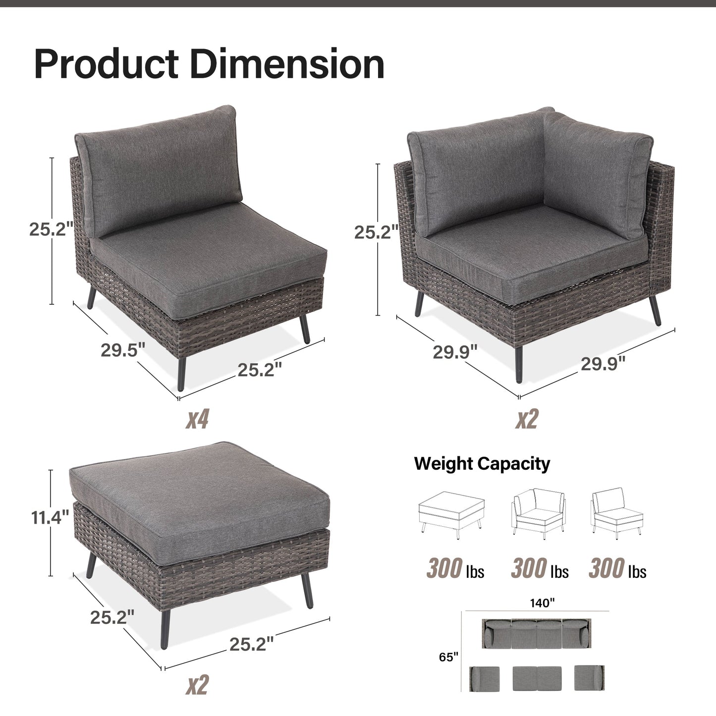 Lausaint Home 8-Piece Wicker Sectional Sofa
