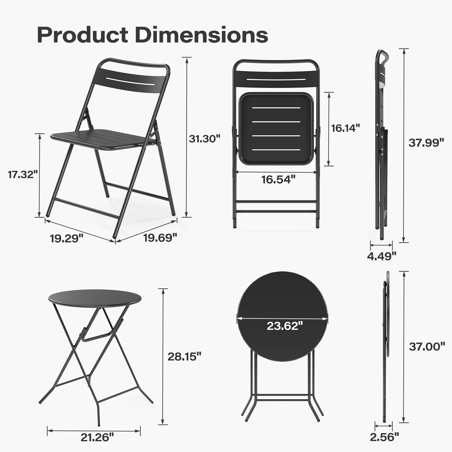 LAUSAINT HOME 3-Piece Folding Patio Bistro Set