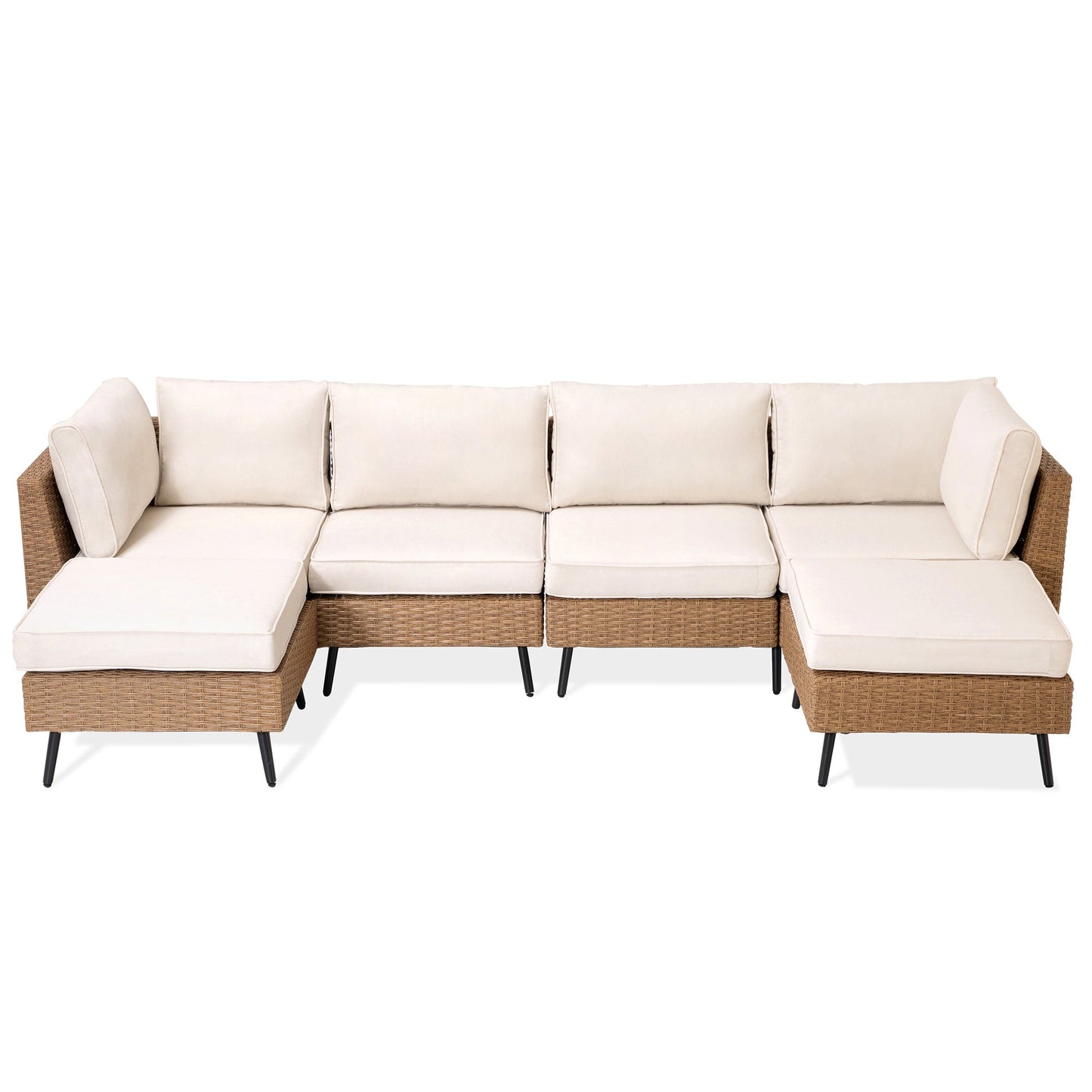 LAUSAINT HOME 6-piece Beige Wicker Conversation Sofa with 64" Gas Fire Pit Table, 55,000 BTU